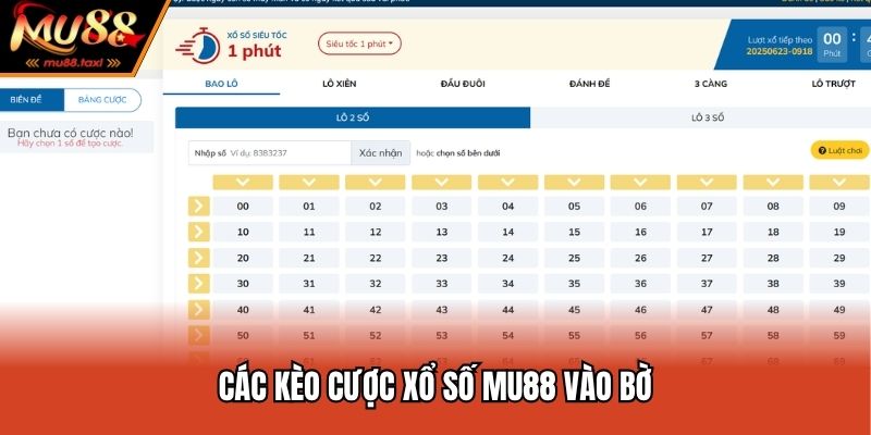 Các kèo cược xổ số MU88 vào bờ